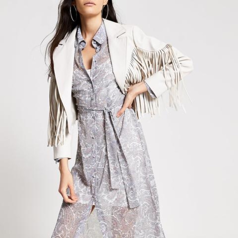 River Island faux leather fringe cropped blazer